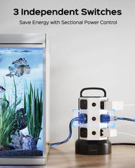 JACKYLED retractable cord design reduces desk clutter and stores neatly inside the tower