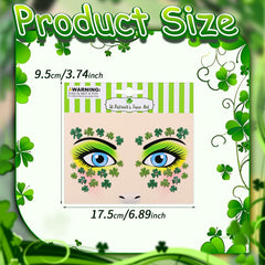 Jacnkb shamrock glitter face tattoos sheet 2 features clover designs for party-ready shine