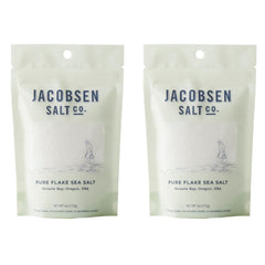 Jacobsen Salt Co. Pure Flake Sea Salt crystals finishing dish for vibrant flavors.