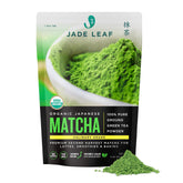 Jade Leaf Matcha culinary grade packaging highlights organic powder ideal for baking