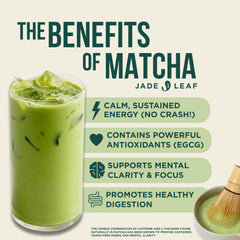 Jade Leaf Matcha latte cup with froth demonstrates dairy-free, sugar-free enjoyability.