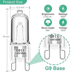 Jaenmsa 60W G9 bulb emitting warm white light for cozy dining and living spaces.