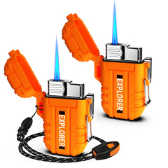 Jaerdhs waterproof lighter front view in orange for outdoor reliability.
