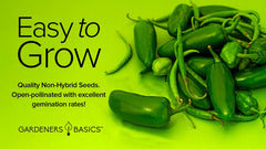 Gardeners Basics jalapeno seed packet includes germination and growing instructions.