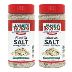 Jane's Krazy Mixed-Up Salt original 9.5oz bottle ready to season grilled steak