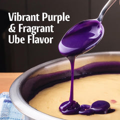Jans Ube Condensed Milk pour shot into a glass, suggesting easy mixing into drinks.