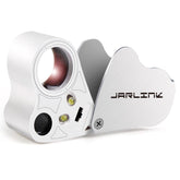 Jarlink 30x-60x illuminated jeweler's loupe foldable for precise gem inspection.