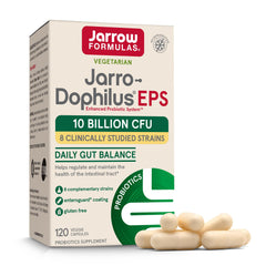 Jarrow Formulas Jarro-Dophilus EPS bottle label promotes daily gut balance