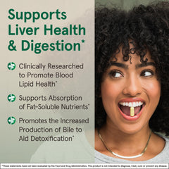 Bottle beside a glass to suggest daily liver and digestion routine.