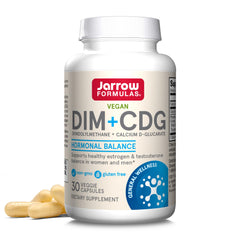 Jarrow Formulas DIM+CDG bottle front view for balanced hormones and detox support.