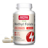 Jarrow Formulas Extra Strength Methyl Folate bottle with 60 veggie capsules for cardiovascular support.