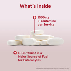 Jarrow Formulas L-Glutamine 1000 mg package with 100-count bottle emphasis