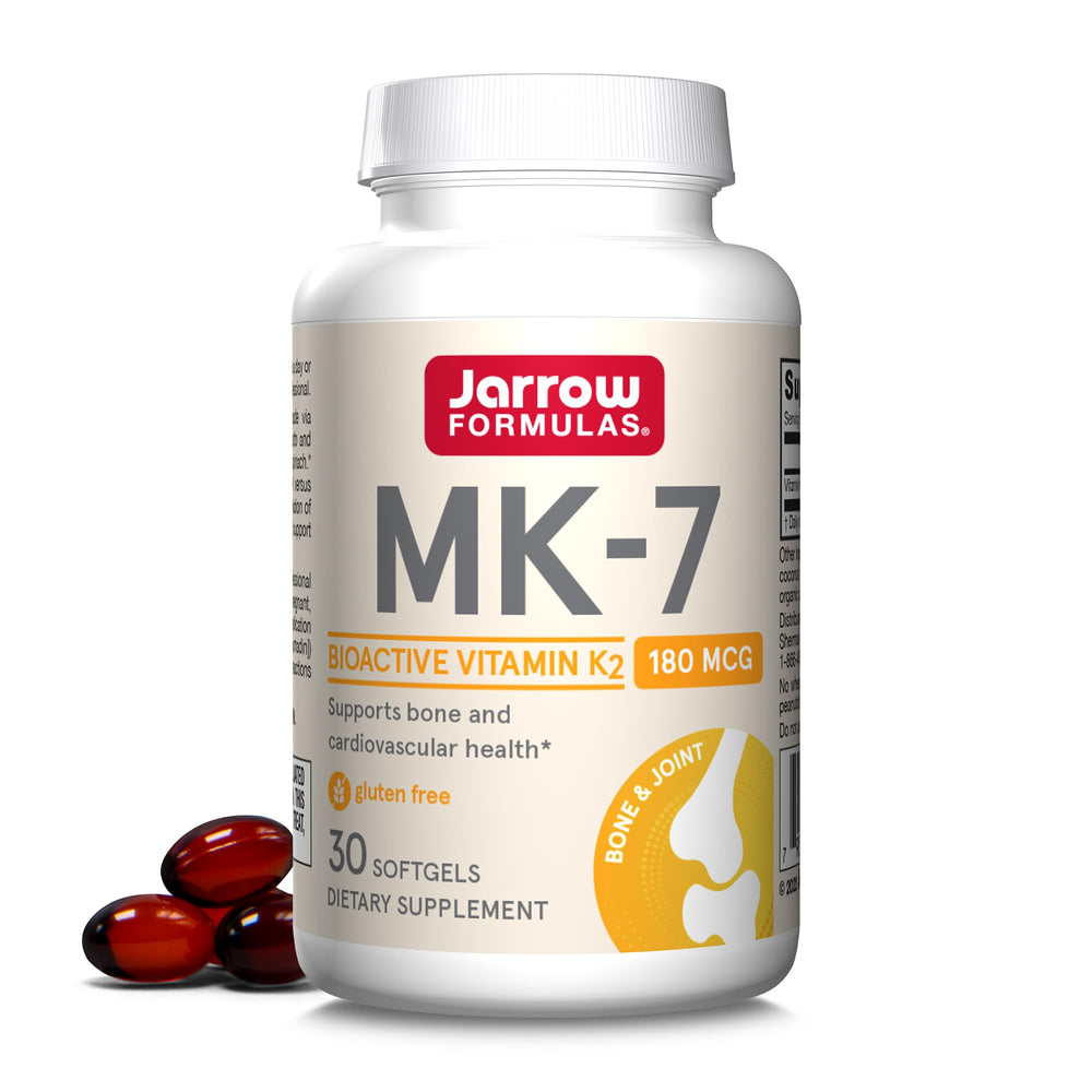 Jarrow Formulas MK-7 softgel bottle showing bone support potential
