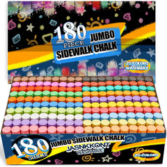 JASNKKONT 180-pack washable sidewalk chalk set for vibrant outdoor art and mess-free cleanup.