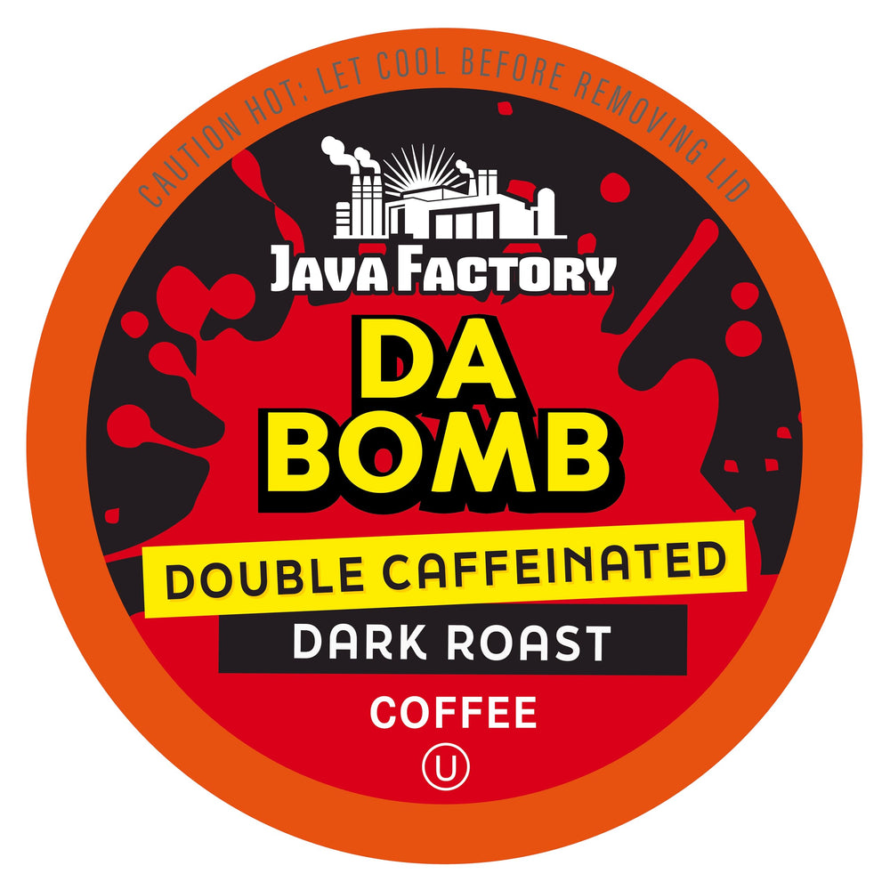 Java Factory high caffeine coffee pod on kitchen counter for a quick morning boost