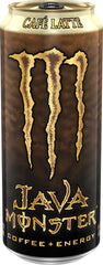 Opened Java Monster Café Latte reveals creamy texture and rich aroma.