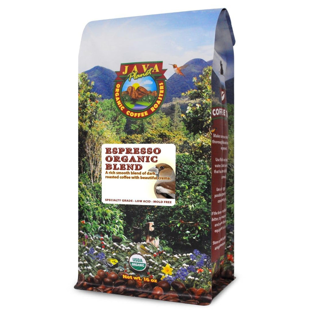 Java Planet low acid coffee crema enhances espresso richness and balance
