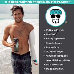 JAYROBB vanilla whey protein scoop showcases convenient serving for smoothies and recipes.