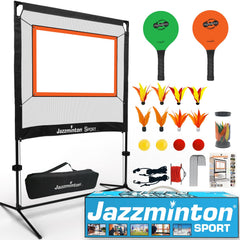 Jazzminton Sport net setup enables quick indoor or outdoor play for all ages