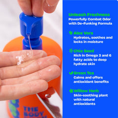 JB SKRUB kids body wash featuring Aloe Vera and Green Tea.