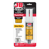 J-B Weld PlasticWeld syringe ready for quick plastic repairs.