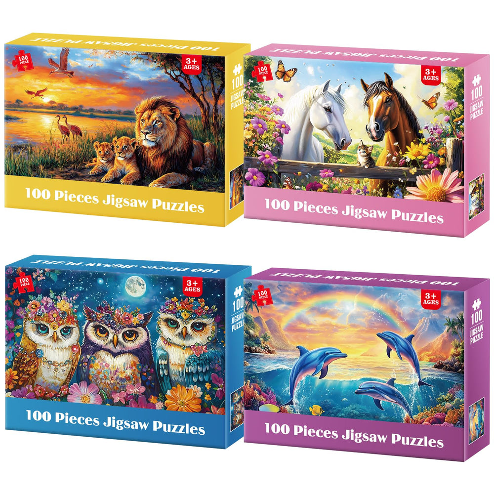 Jeacirio 4-pack puzzle: lions family image; stimulates imagination and teamwork.