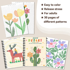 Jekohor Dot Art landscape page invites tranquil coloring to enhance concentration