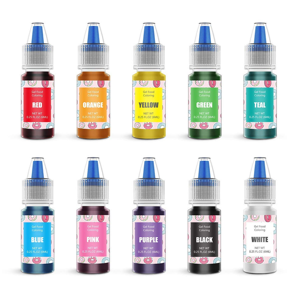 Jelife gel color bottles for vibrant cake decorating and fondant work.