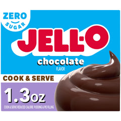 Jell-O Zero Sugar Chocolate Pudding Mix box showing convenient packaging