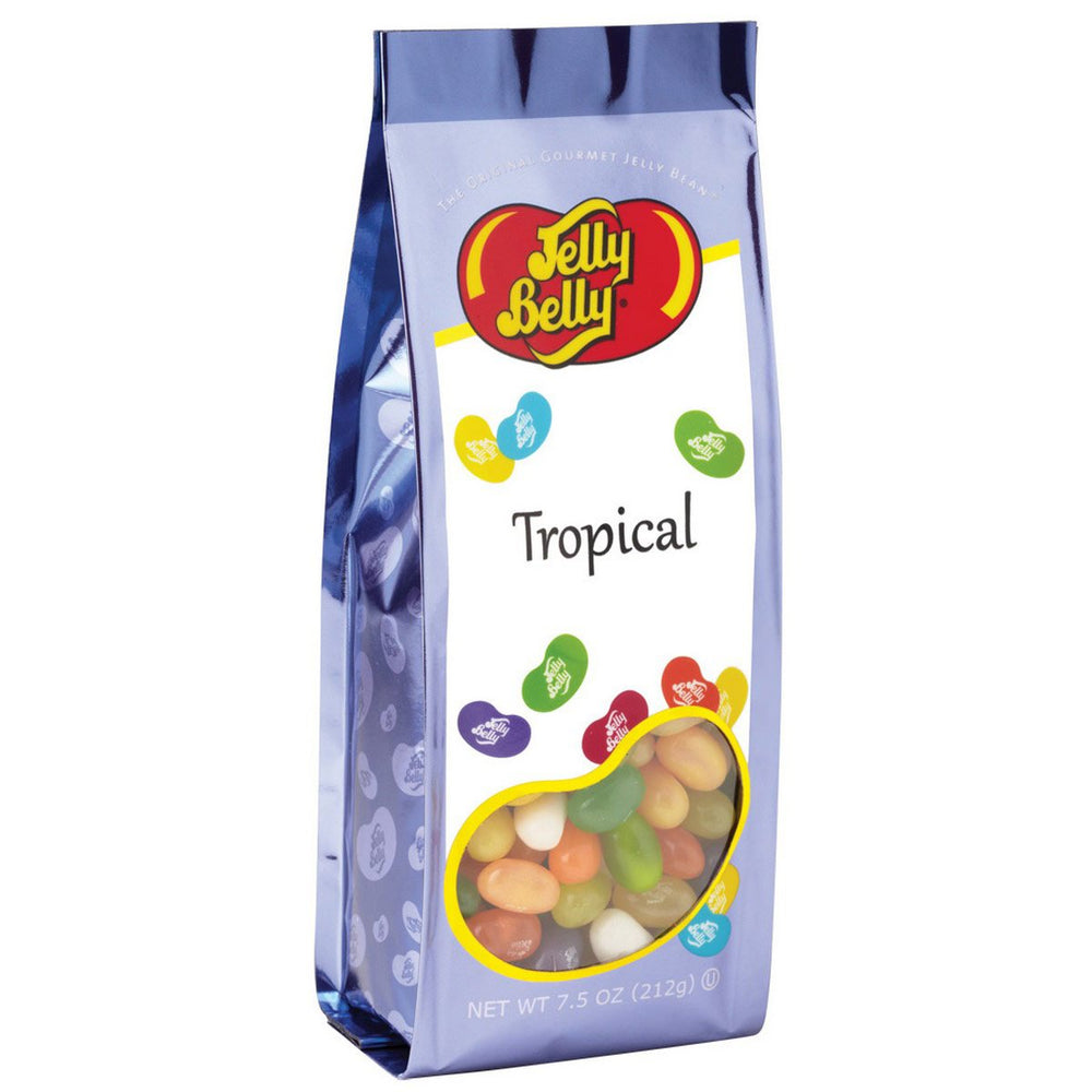 Jelly Belly Tropical gift bag front label with vivid colors, ideal for gifting.