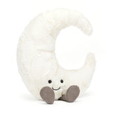 Jellycat Amuseables Moon plush with pearl fur detail for cozy bedtime hugs.