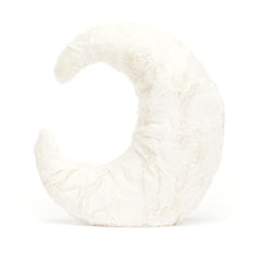 Jellycat Moon Amuseables pictured sitting on a bed for bedtime routines.