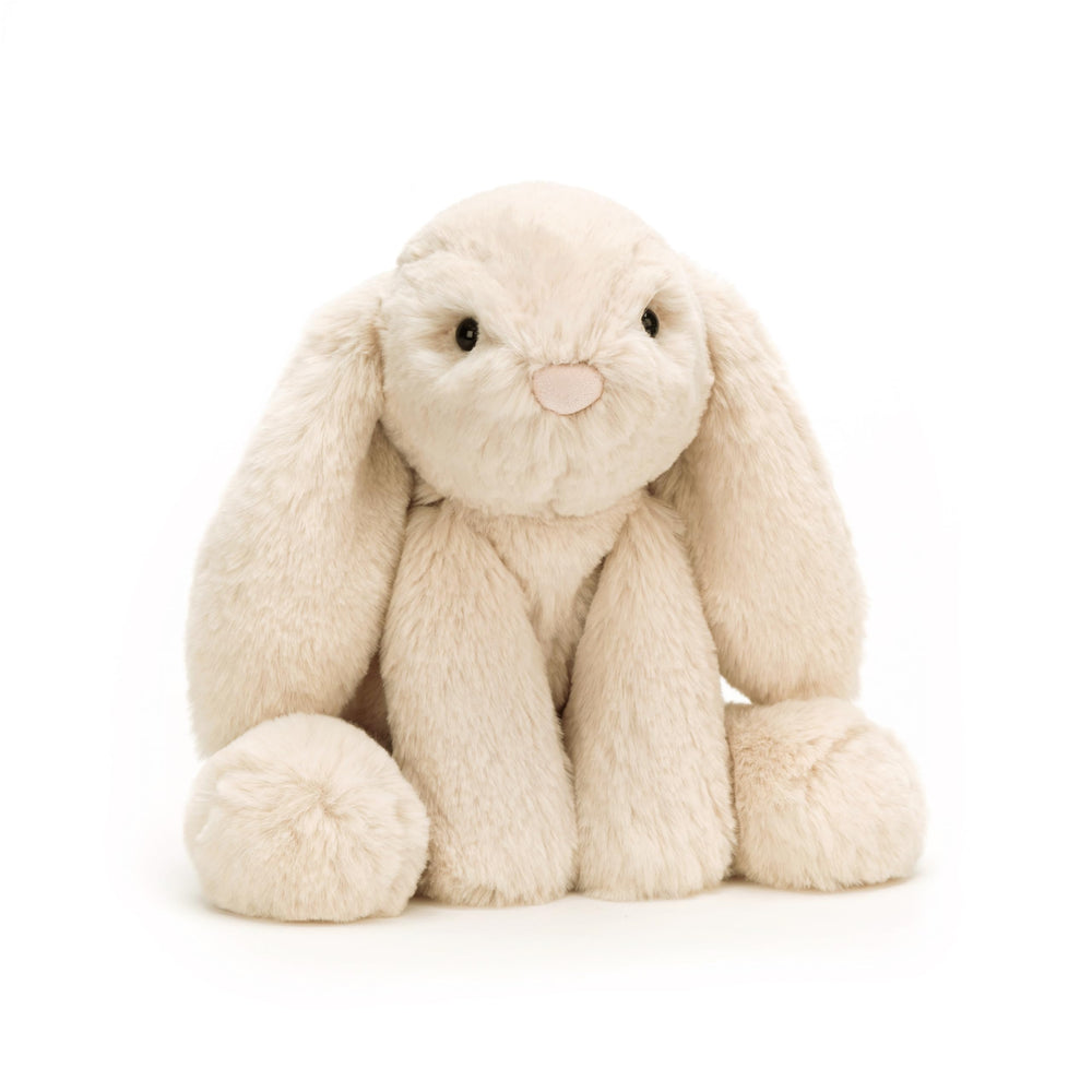 Jellycat Smudge Rabbit medium plush with soft oatmeal fur, ideal for cozy snuggles.
