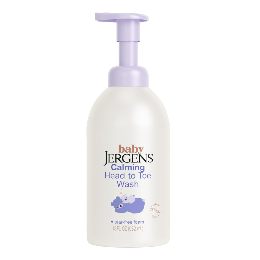 Jergens Baby Calming Foaming Wash bottle front shows gentle cleansing for delicate skin