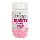 Jergens Cherry Almond Burst heart closeup shows hydrating formula for soft skin