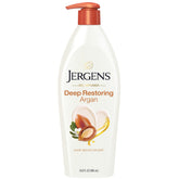Jergens Deep Restoring Argan Oil Moisturizer bottle delivers rich daily hydration.