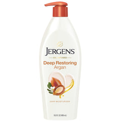 Jergens Deep Restoring Argan Oil Moisturizer bottle delivers rich daily hydration.