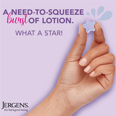 Jergens Lavender Lotion Bursts in hand demonstrate easy squish application.