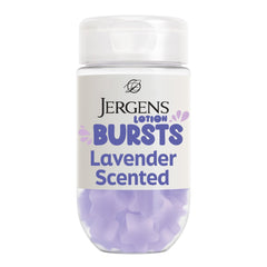Jergens Lavender Lotion Bursts star closeup for quick hydration with lavender scent.