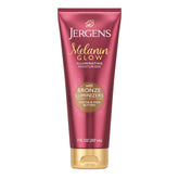 Jergens Melanin Glow bronze luminizers on bottle for subtle radiance