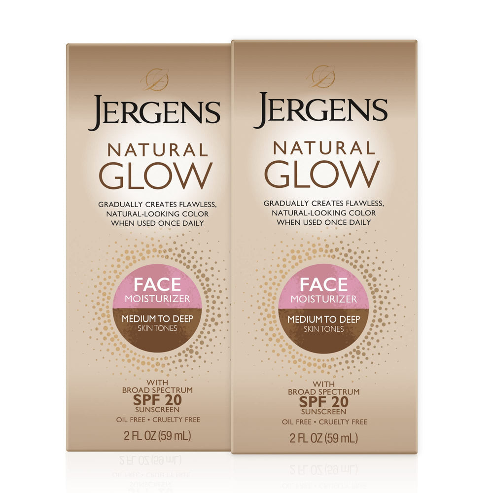 Jergens Natural Glow Face SPF20 bottle showing color enhancement for daily use