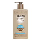 Jergens Natural Glow Hydra Gel bottle front, fragrance-free self tanner for face and body