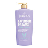 Jergens Shea Fusion Lavender Dreams bottle showing calming scent and all-day hydration.