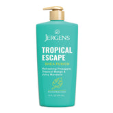 Jergens Shea Fusion Tropical Escape bottle front view highlighting tropical hydration