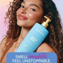 Vanilla Crush lid and label emphasize fragrance and 24-hour hydration.