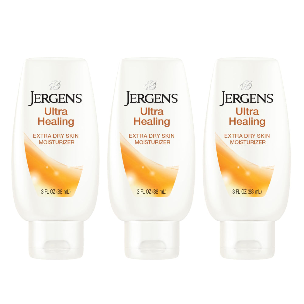 Jergens Ultra Healing lotion bottle front showing fast absorption for dry skin