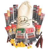 Jerky.com 26pc variety pack in a canvas gift bag for birthdays