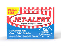 Jet-Alert caffeine tab pour closeup shows fast-acting tablets for busy days.