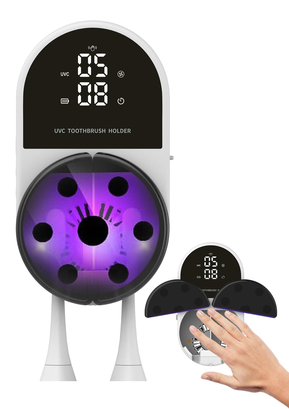JetFresh UV toothbrush sanitizer holder front view with dual slots for two brushes.