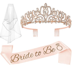 JETKONG rose gold crown with crystals for sparkling bridal photos.